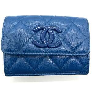 CHANEL Blue Caviar Leather Wallet